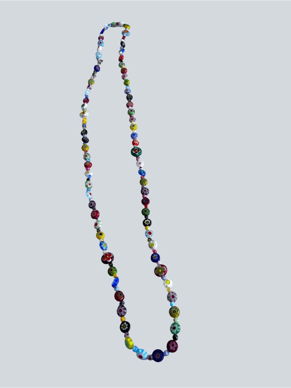 Millefiori artisan colorful floral long beaded dopamine necklace - Picture 8 of 10